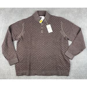 Tommy Bahama Men's 2XL Brown Viscose Nylon Wool Cross Cable Button-Neck Sweater